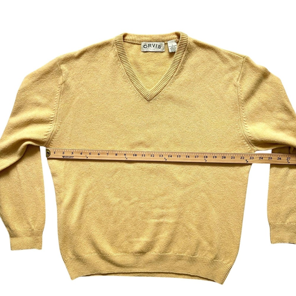 VTG Orvis Lambswool V-Neck Sweater Large Golden Wheat Yellow Elevated Basic Chic - Picture 4 of 7
